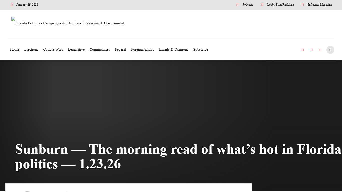 Sunburn — The morning read of what’s hot in Florida politics — 1.23.26